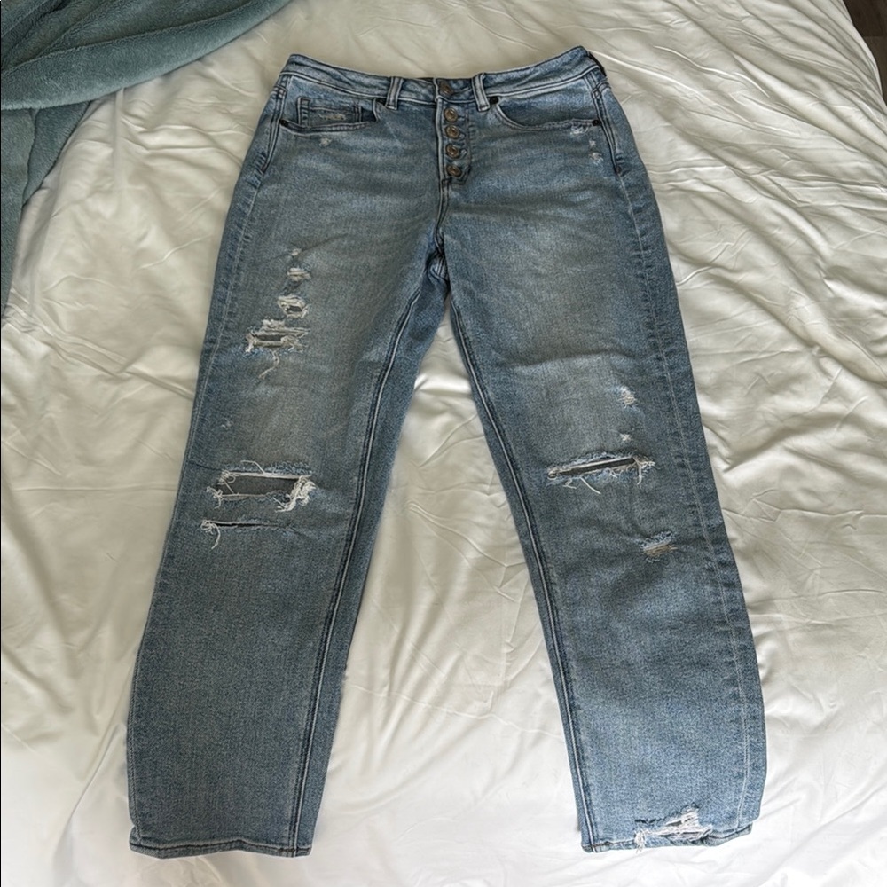 American Eagle Outfitters Blue Straight Leg Distressed Denim